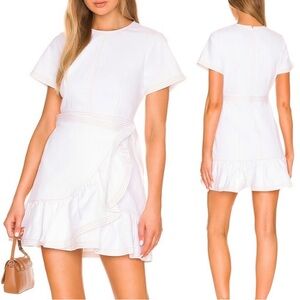 Cinq‎ à Sept Josi Denim Ruffled Tie Waist Dress White Sz 6